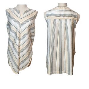 Liverpool Los Angeles Womens Multicolor Linen Blend V Neck Chevron Blouse Size S